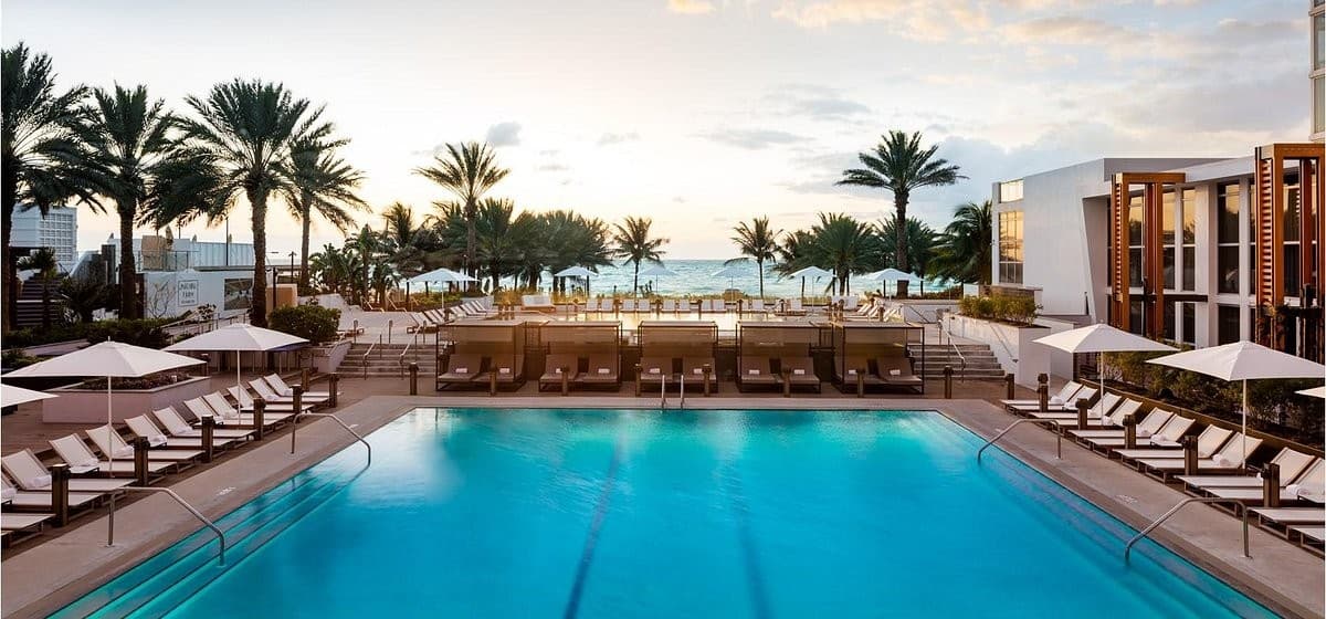 Eden Roc Miami Beach pool view at sunset