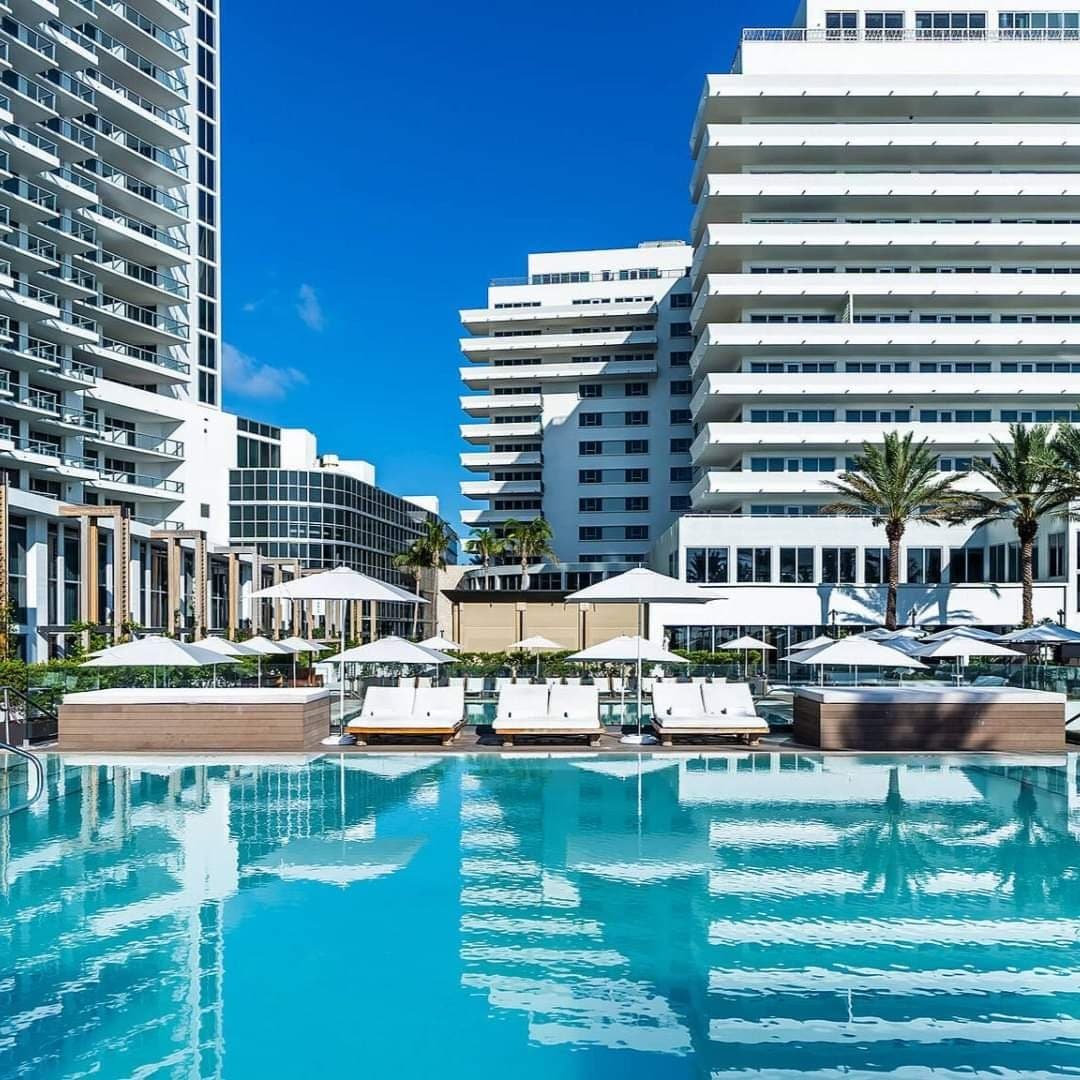 Eden Roc Miami Beach pool area with modern architecture