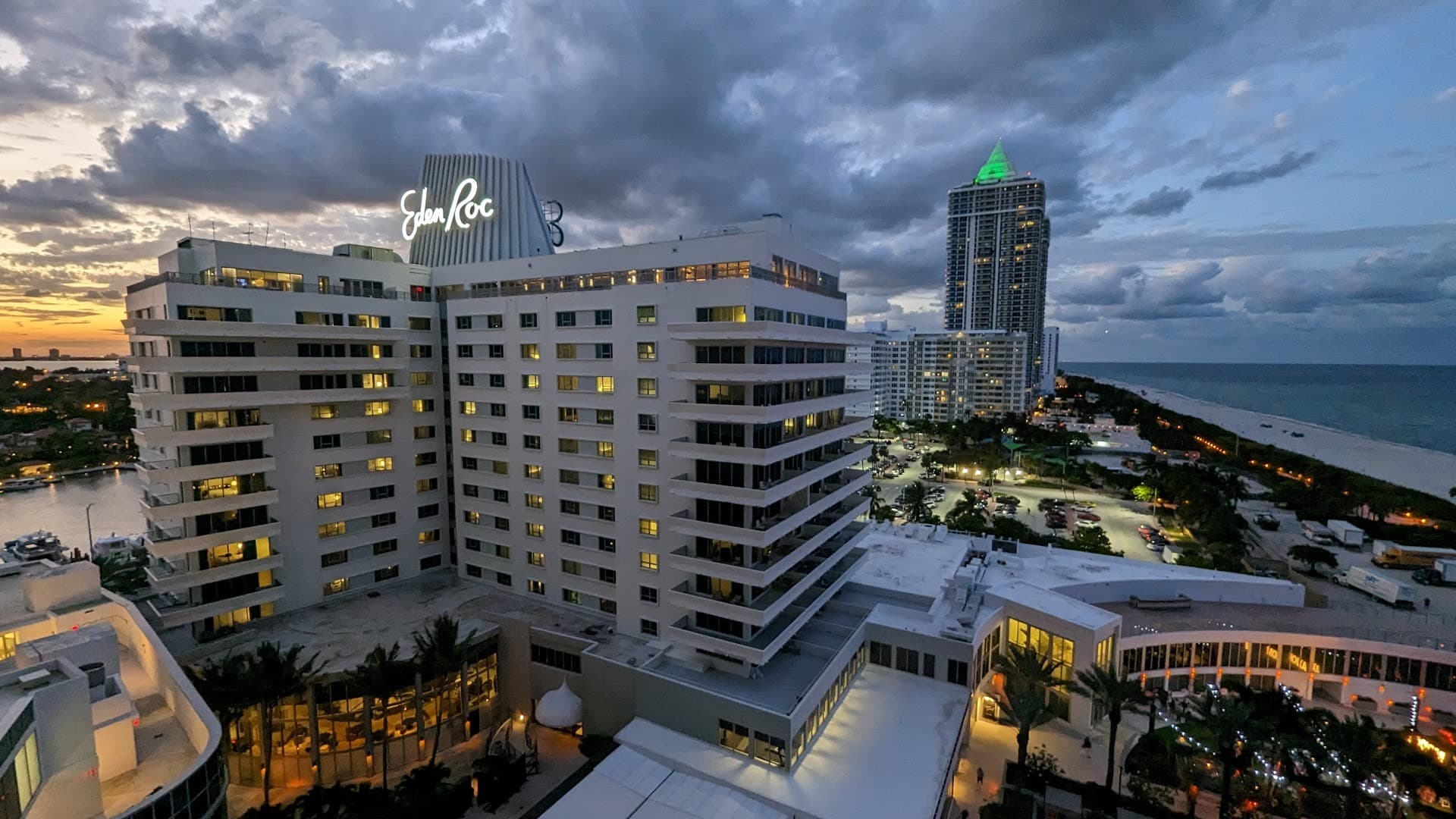 Eden Roc Miami Beach hotel view at sunset