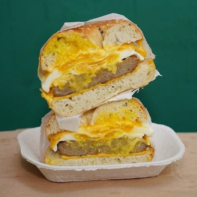 Delicious breakfast sandwich at El Bagel in Coconut Grove