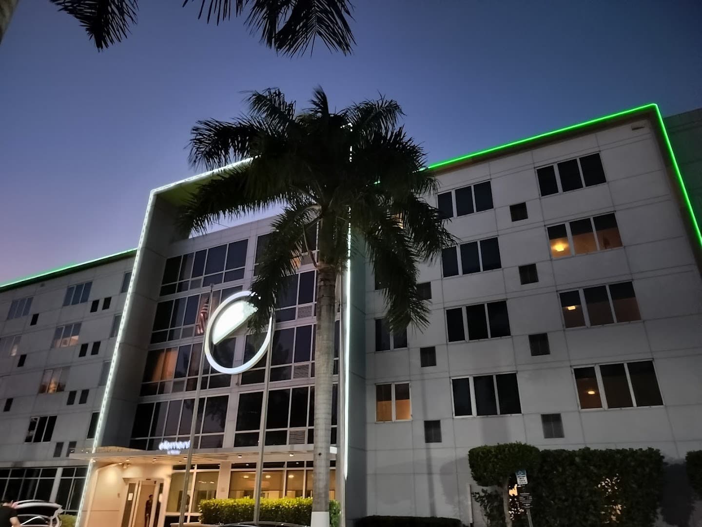 Element Miami International Airport hotel exterior at dusk