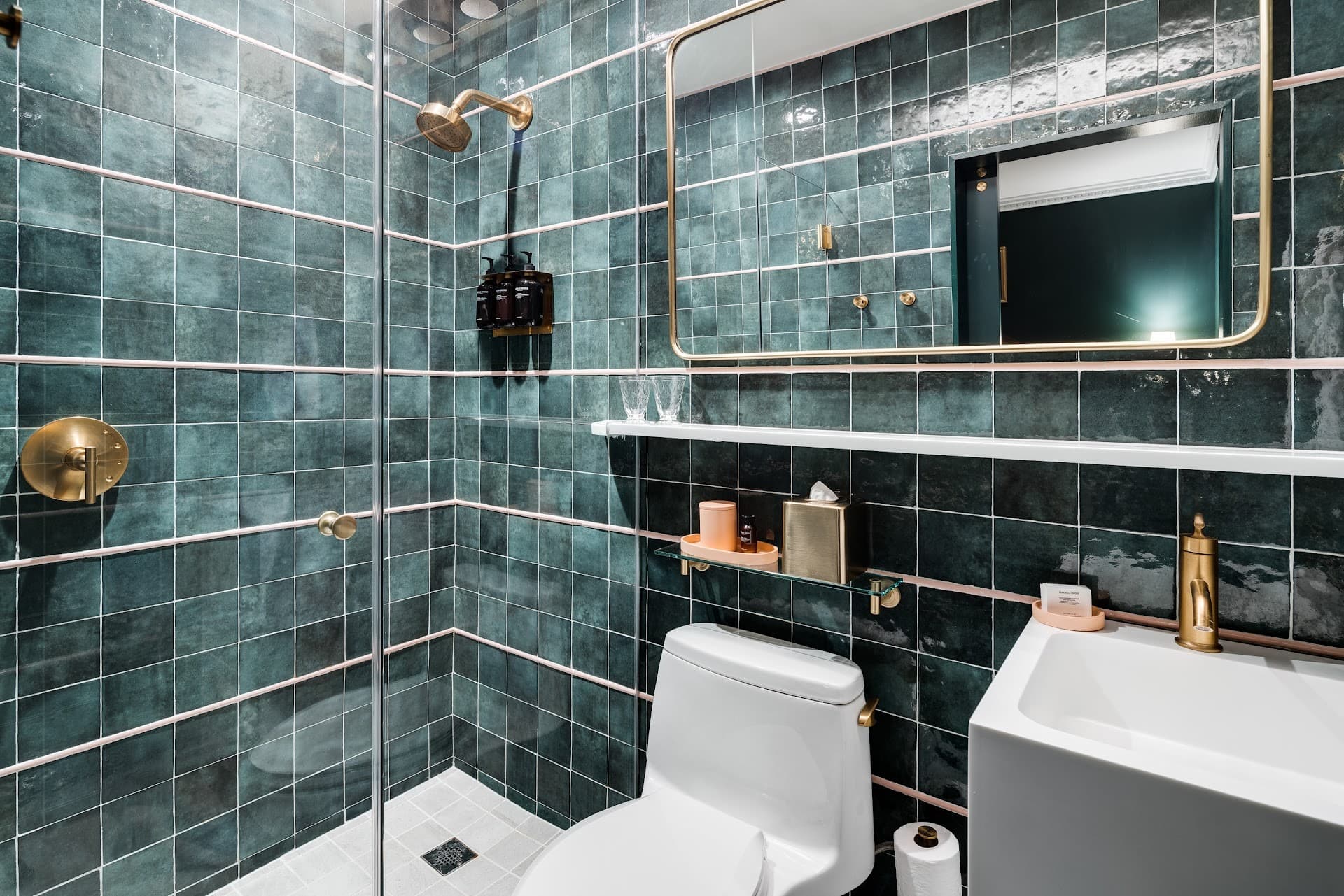 Stylish bathroom at Esmé Miami Beach hotel in Miami Beach