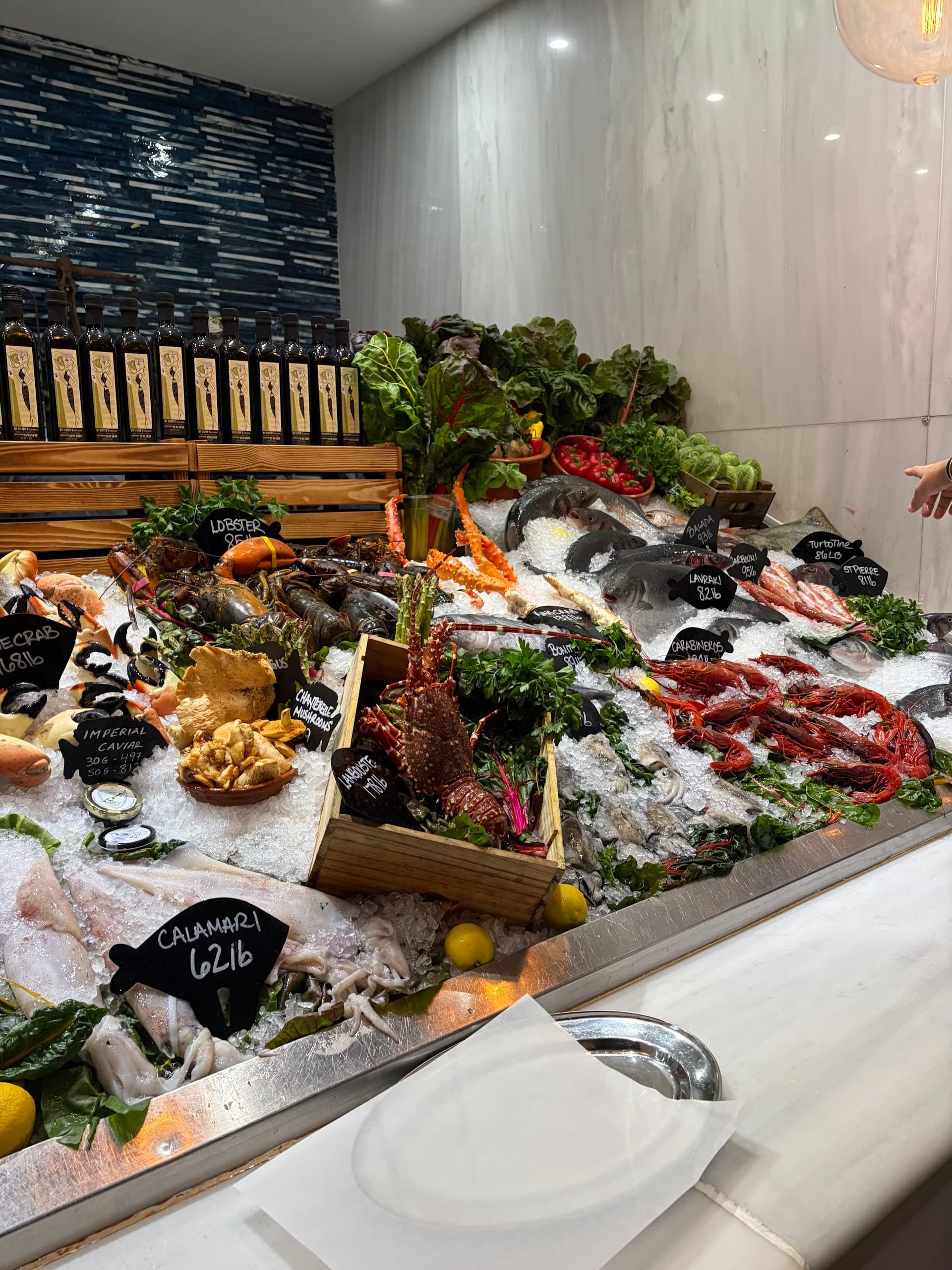 Fresh seafood display at Estiatorio Milos Miami Beach