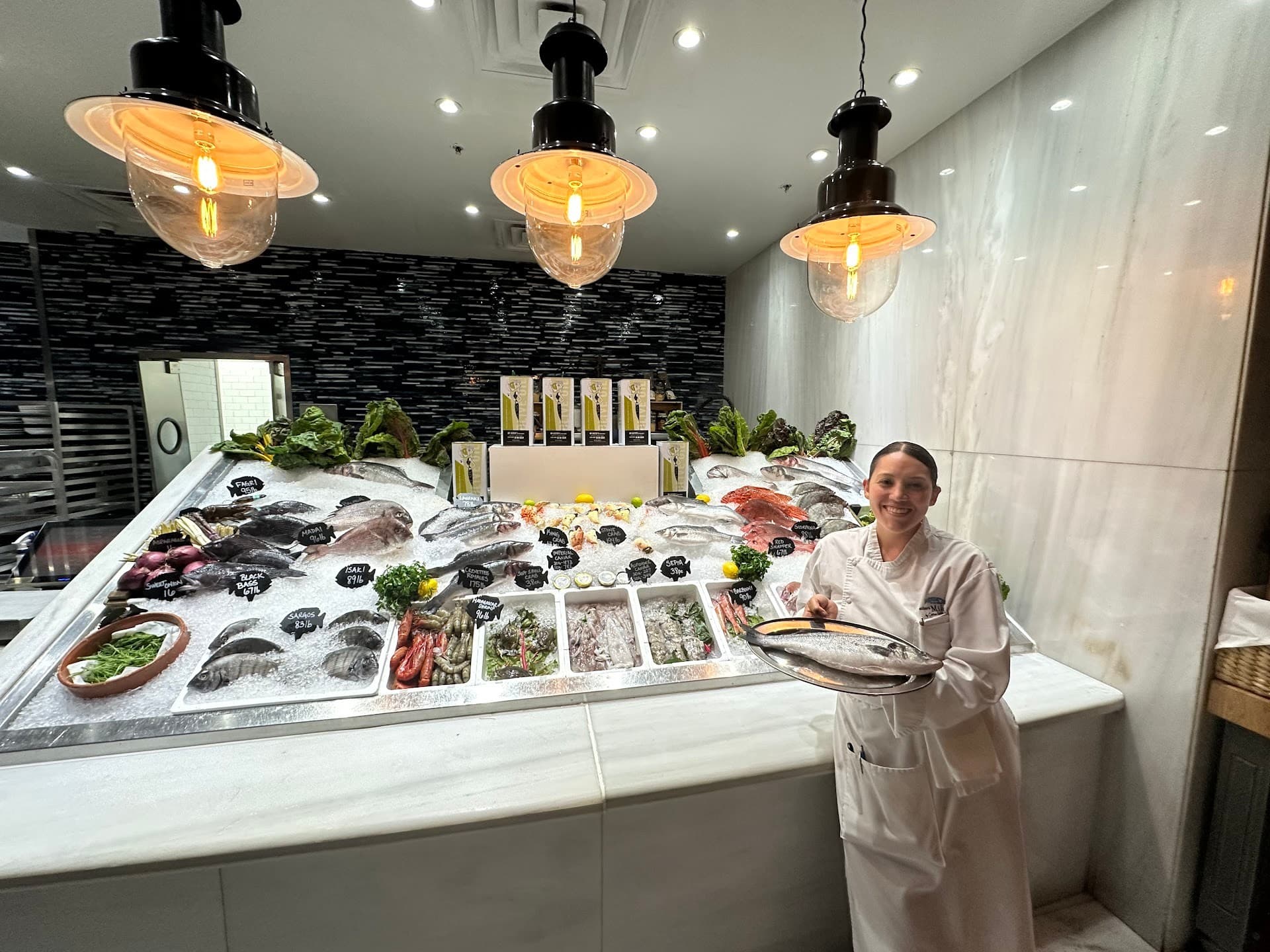 Fresh seafood display at Estiatorio Milos Miami Beach