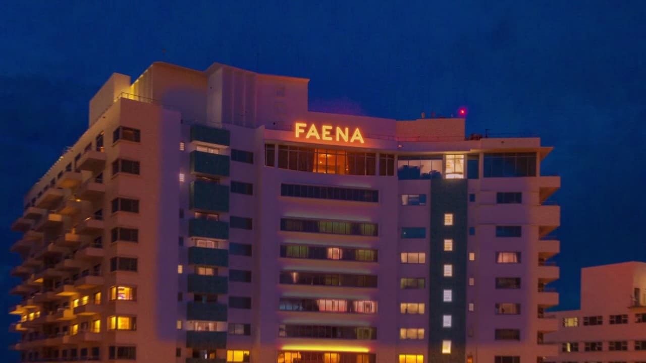 Faena Hotel Miami Beach exterior at night