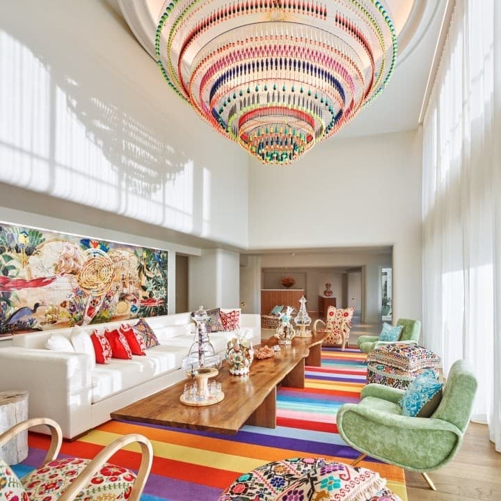 Colorful lobby at Faena Hotel Miami Beach