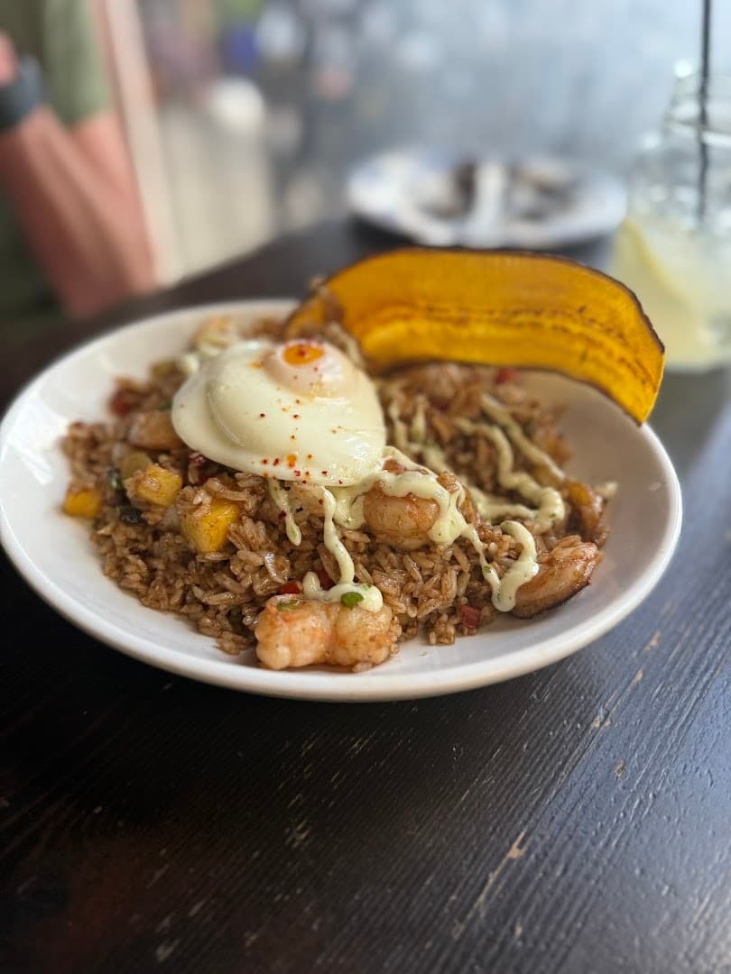 Shrimp fried rice with egg at Finka Table & Tap Miami