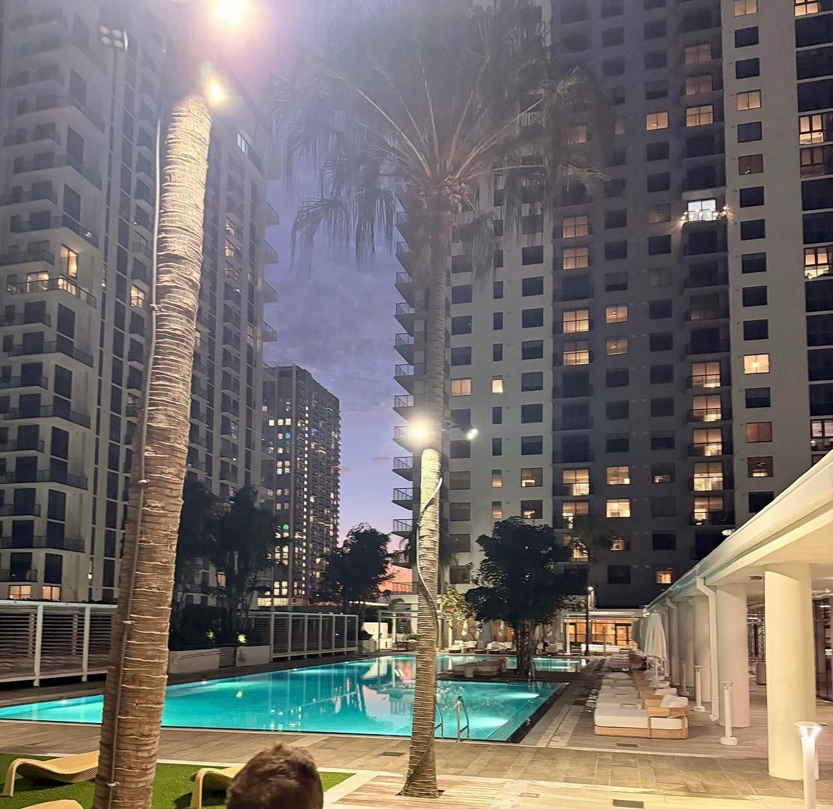 Flow Hotel Miami pool area at dusk