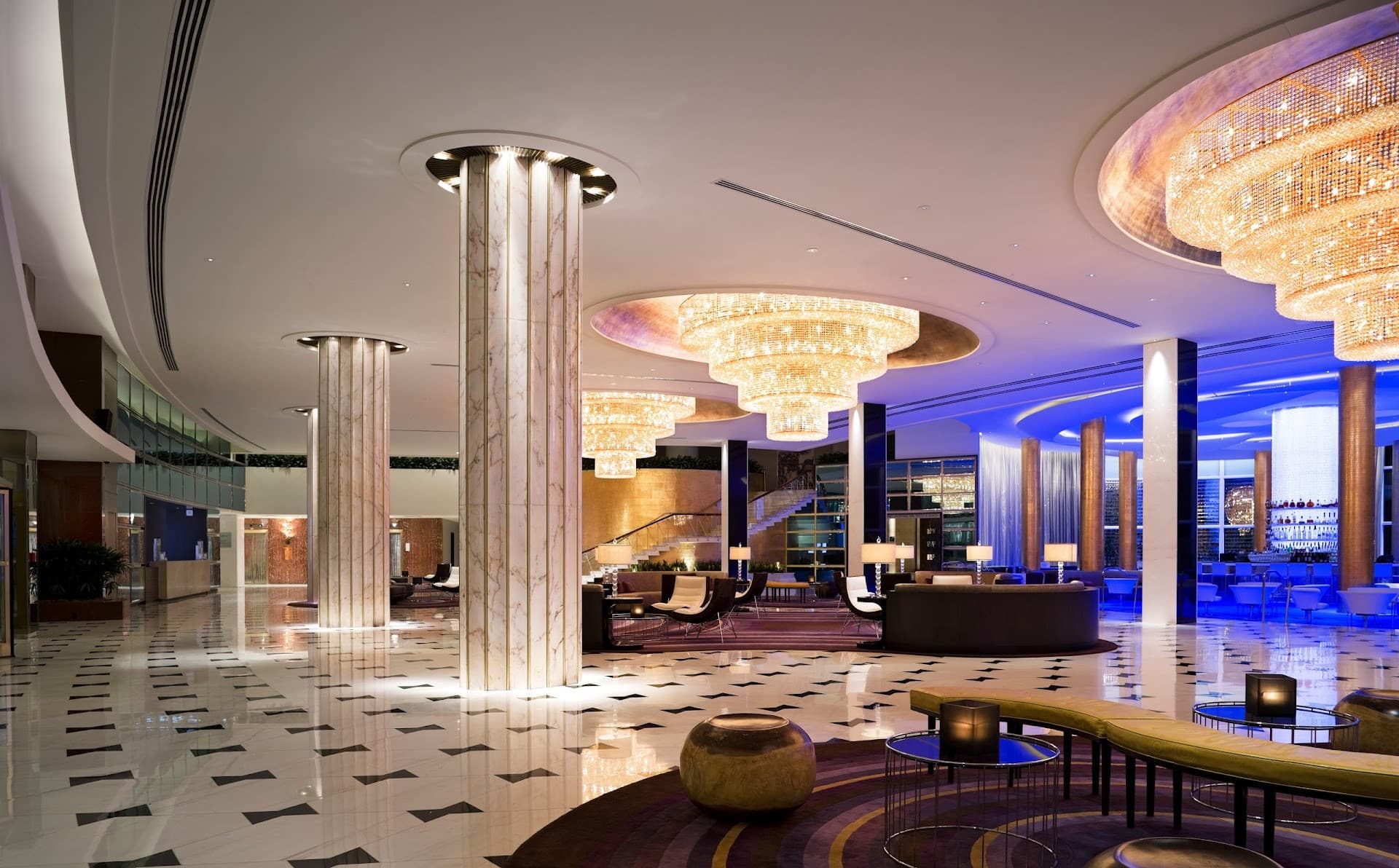 Elegant lobby at Fontainebleau Miami Beach hotel