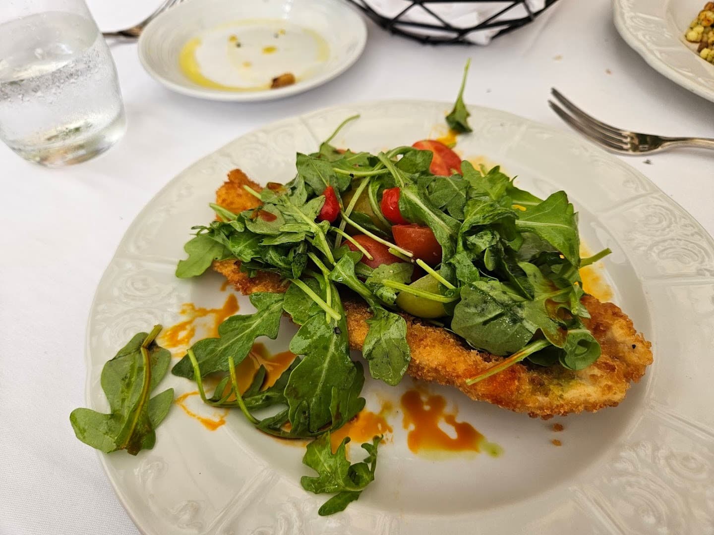 Crispy fish with arugula salad at Fontana Italian Biltmore Hotel Miami
