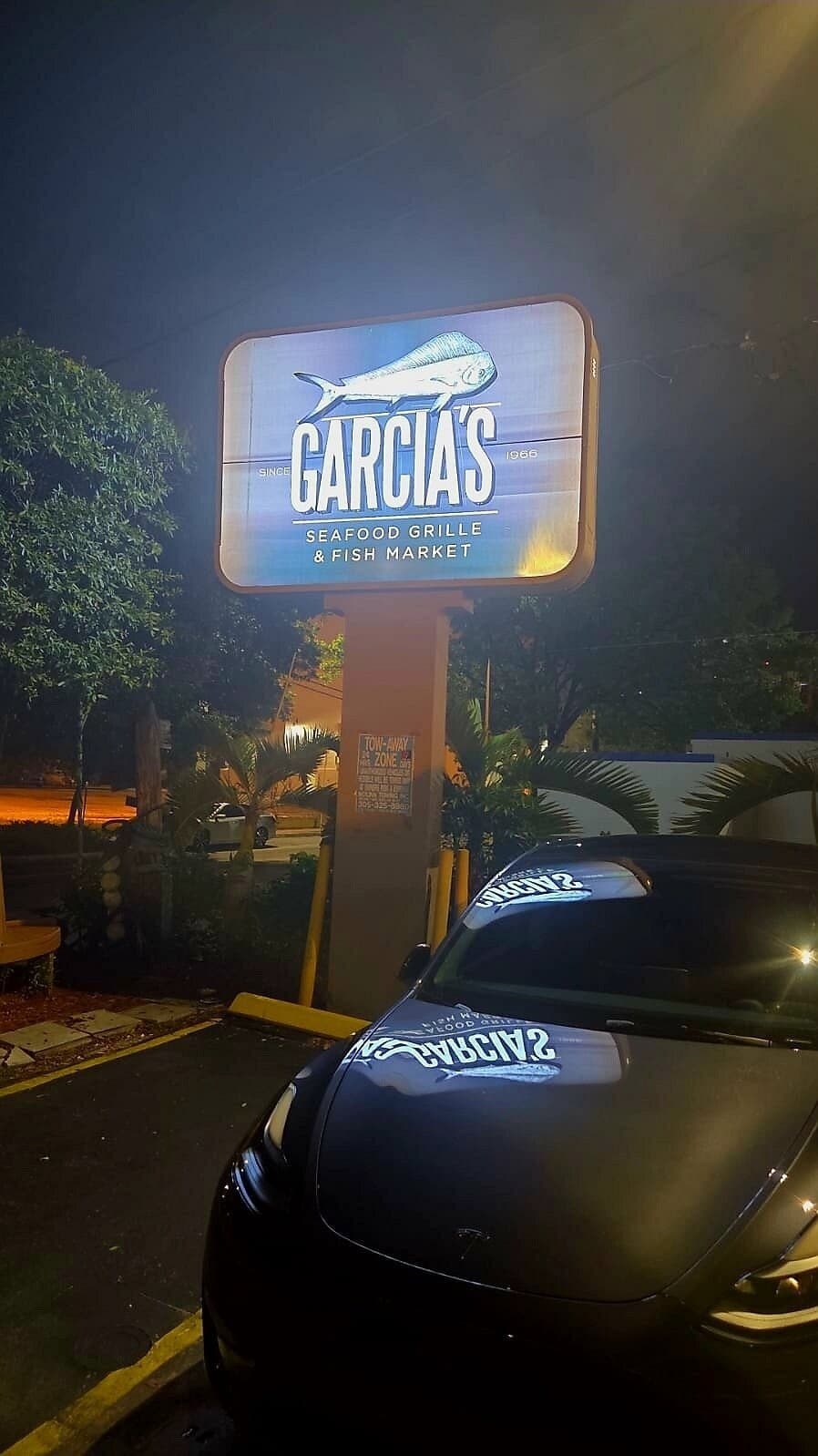 Garcia's Seafood Grille & Fish Market signage in Miami