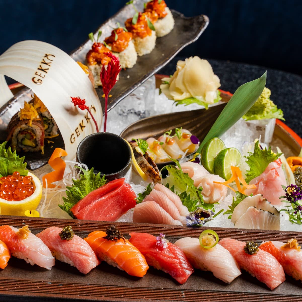 Sushi platter at Gekko in Miami with various types of sushi