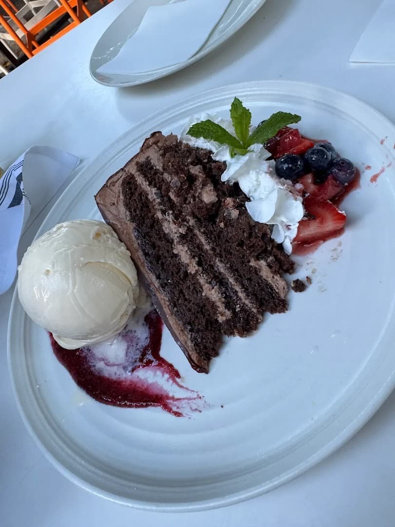 Chocolate cake with ice cream at Glass & Vine in Miami