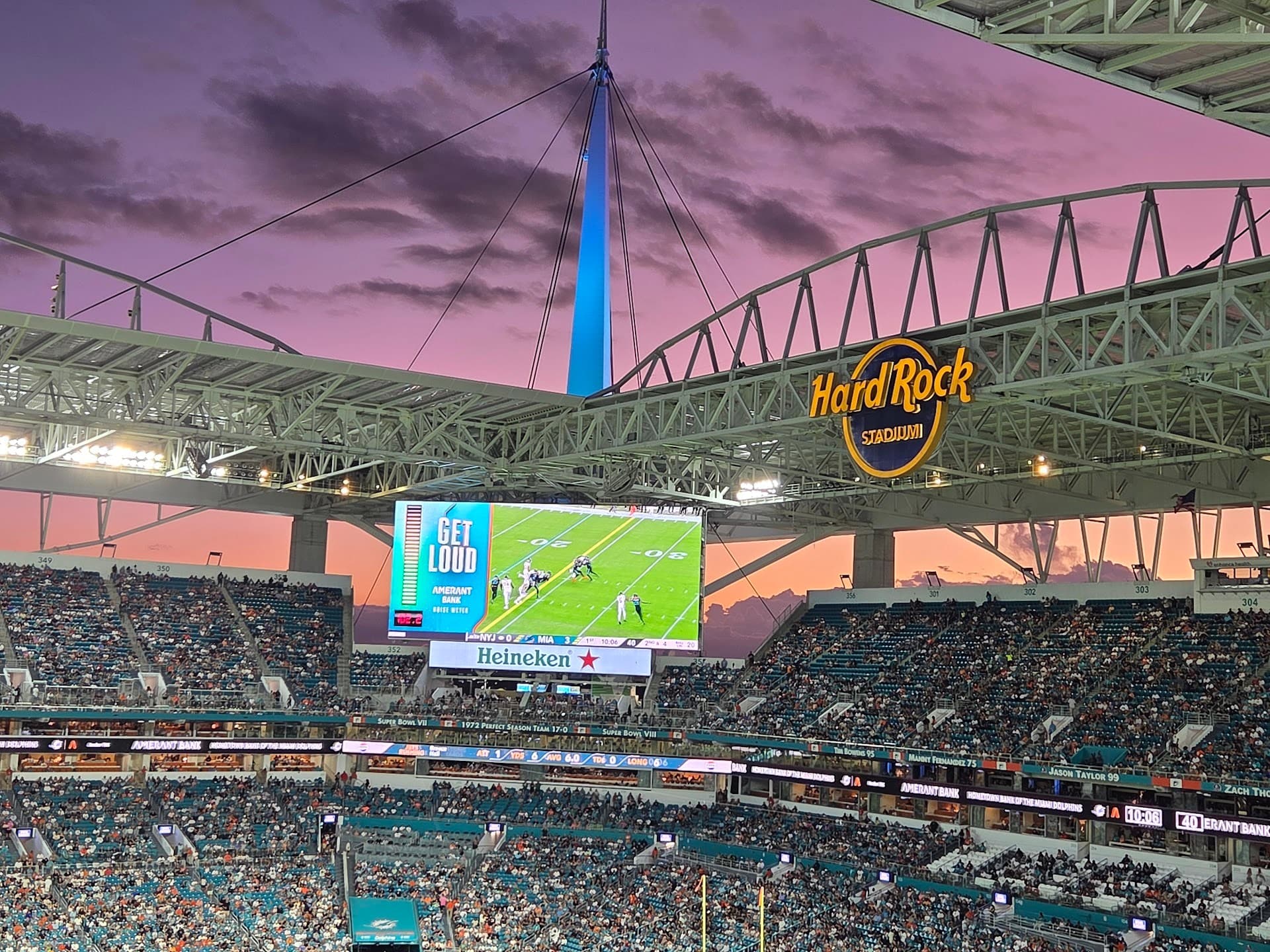 Hard Rock Stadium in Miami Gardens at sunset