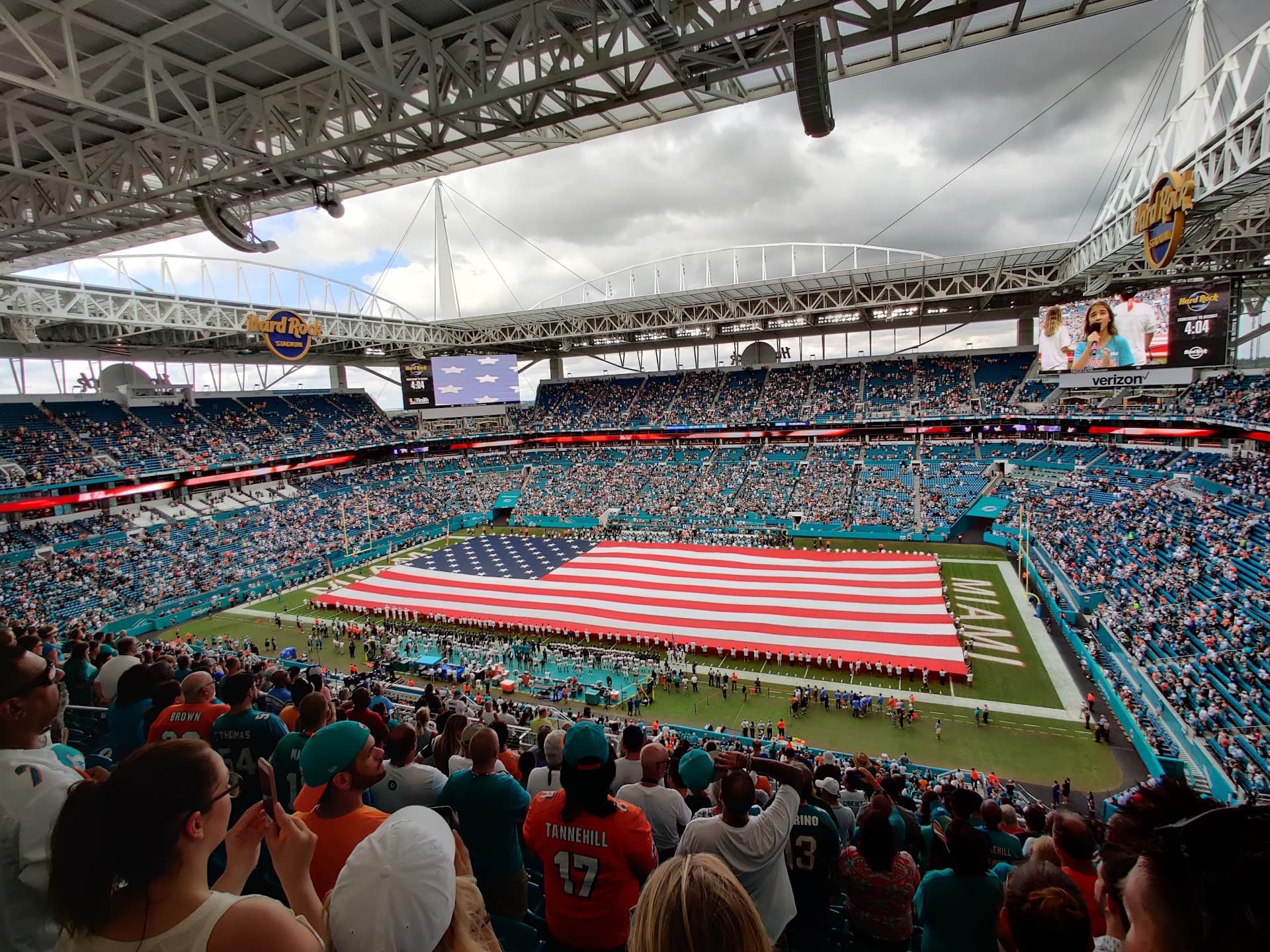 Large American flag at Hard Rock Stadium in Miami Gardens