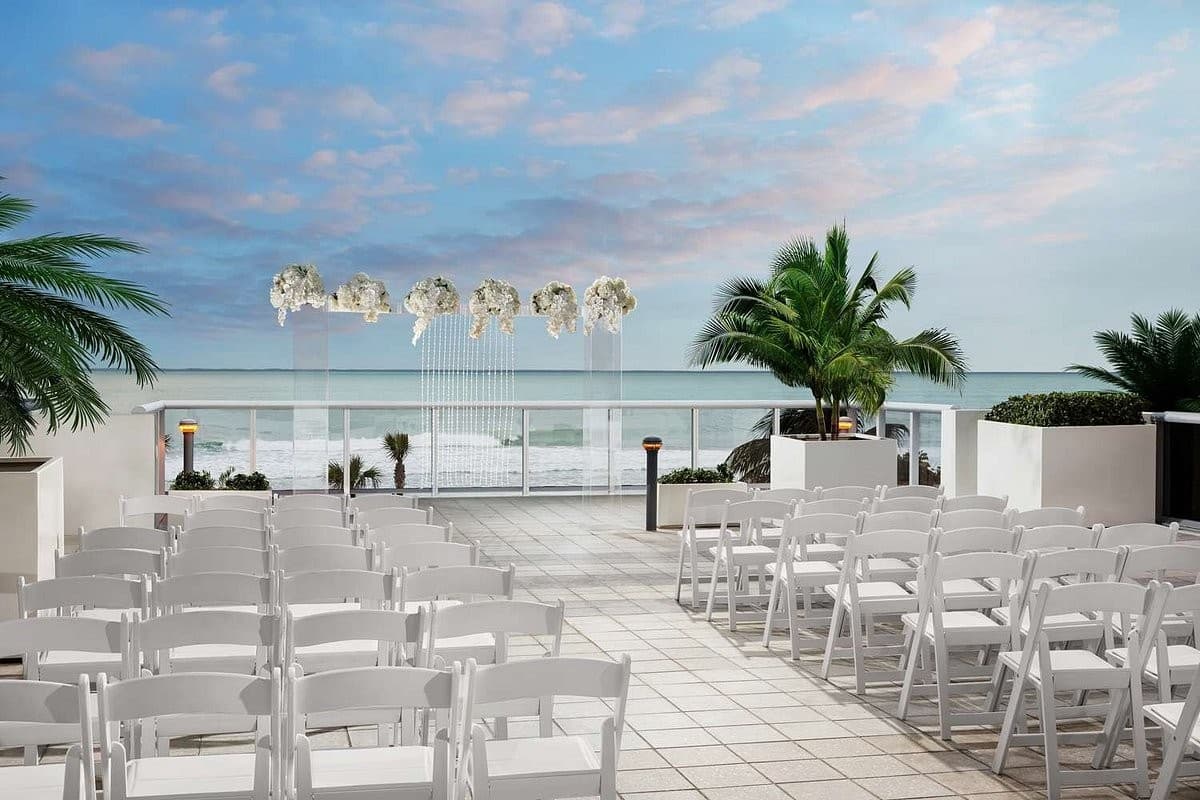 Outdoor wedding setup at Hilton Cabana Miami Beach