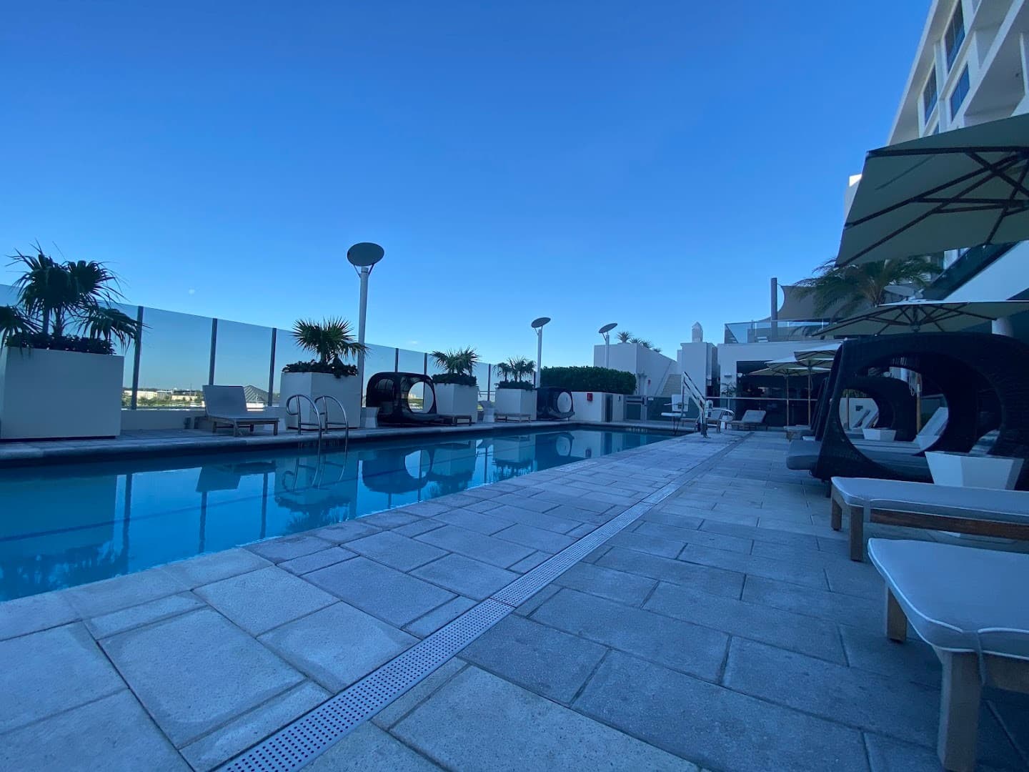 Hilton Miami Aventura pool area with lounge chairs