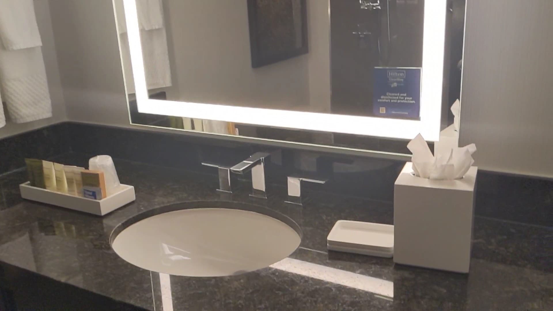 Modern bathroom at Hilton Miami Downtown hotel