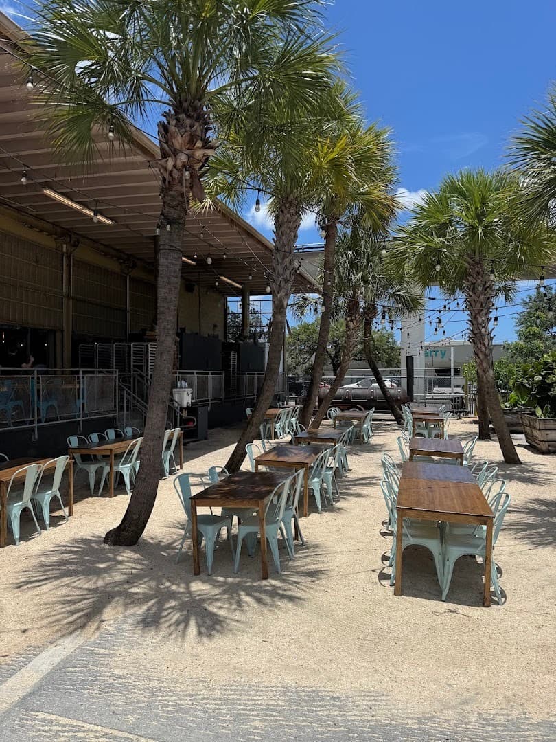 Outdoor patio seating at Hometown Barbecue in Miami