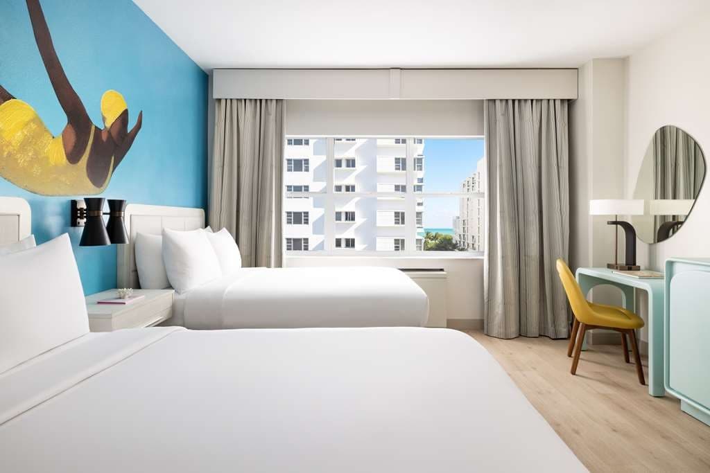Hotel Continental Miami Beach guest room with vibrant decor