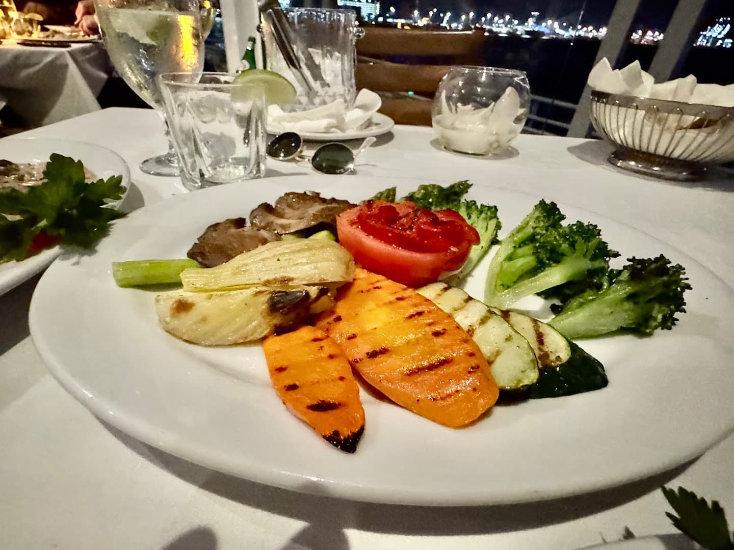 Grilled vegetables and meat dish at Il Gabbiano in Miami