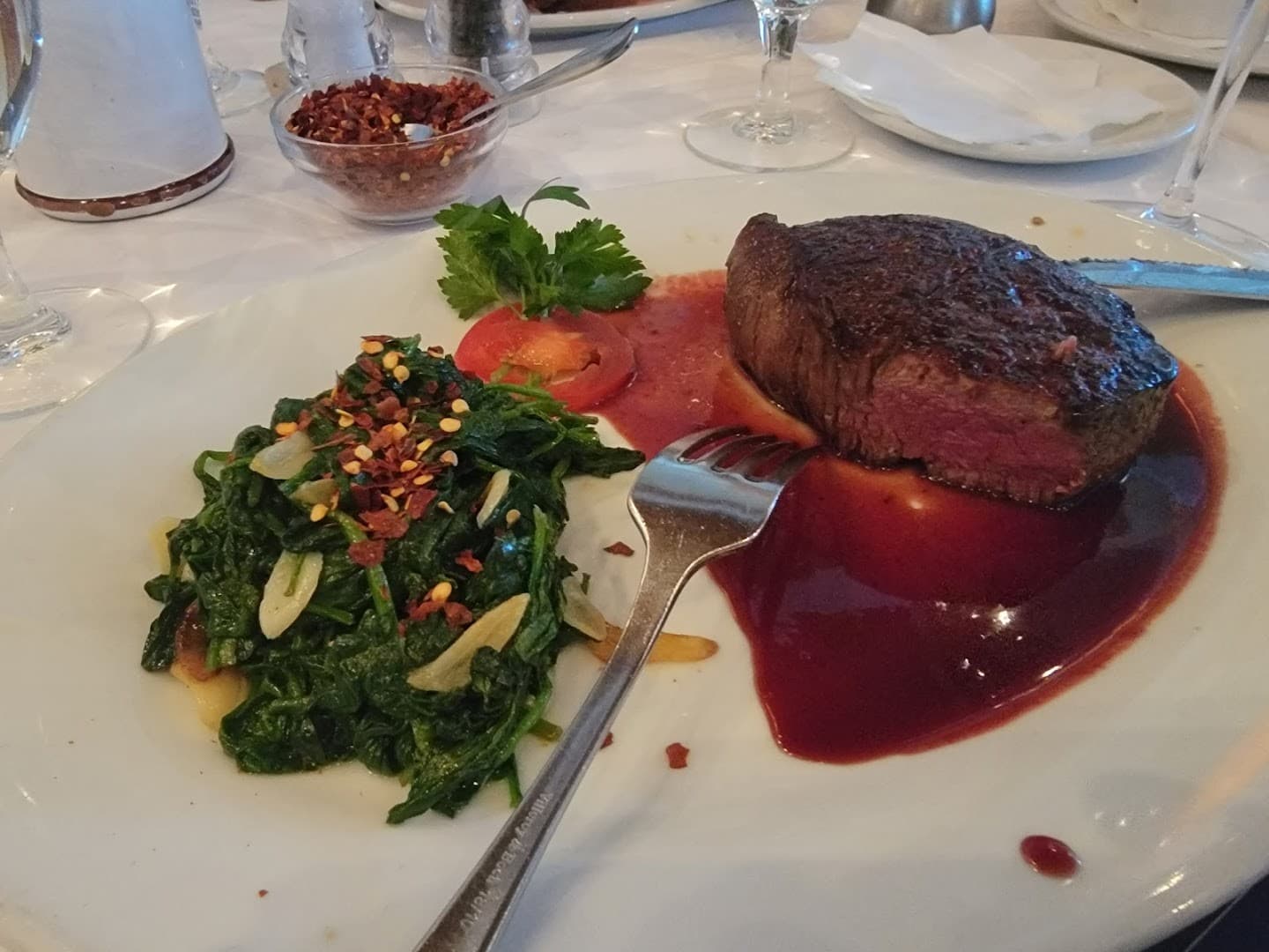 Steak and spinach dish at Il Gabbiano in Miami