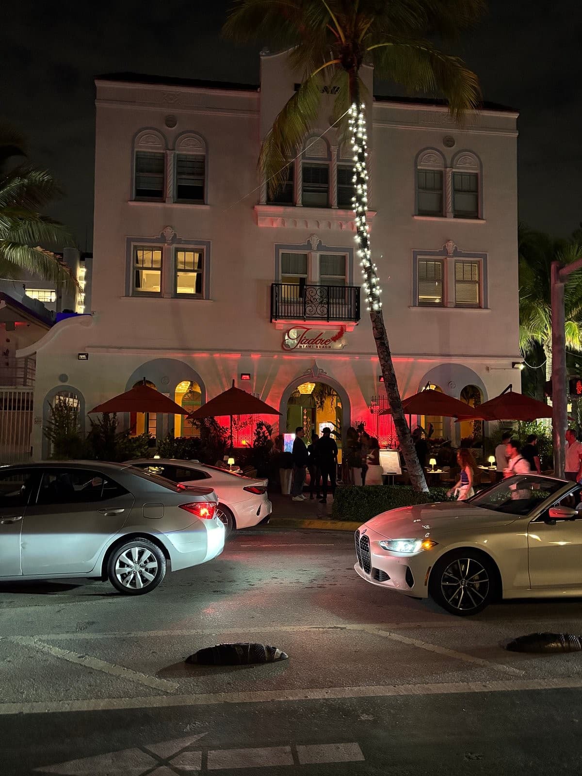 J'Adore Miami Beach restaurant exterior at night