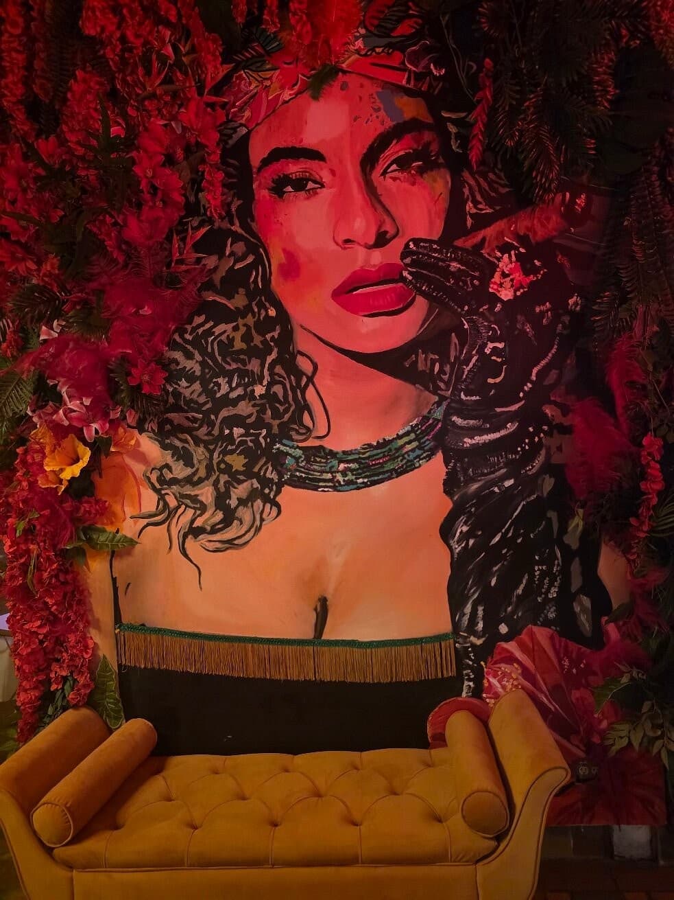 Artistic mural at J'Adore Miami Beach restaurant