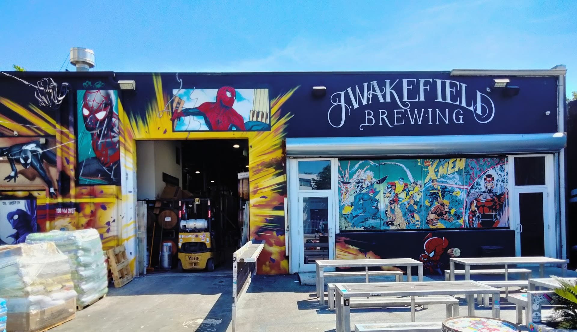J Wakefield Brewing exterior in Miami with vibrant murals