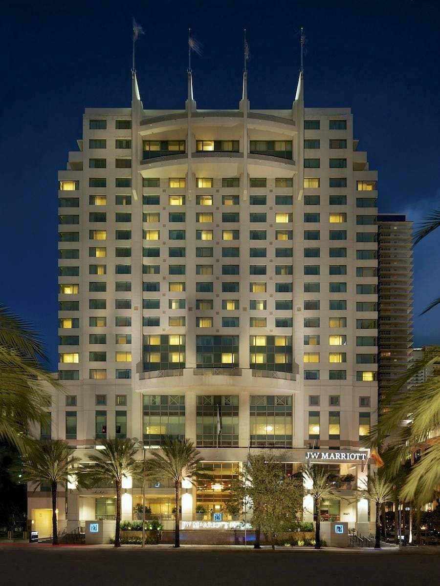 JW Marriott Miami hotel façade at night