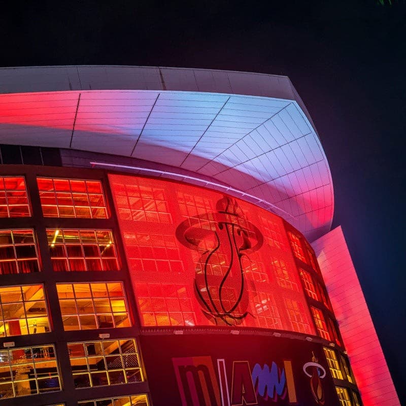 Kaseya Center exterior lighting at night in Miami