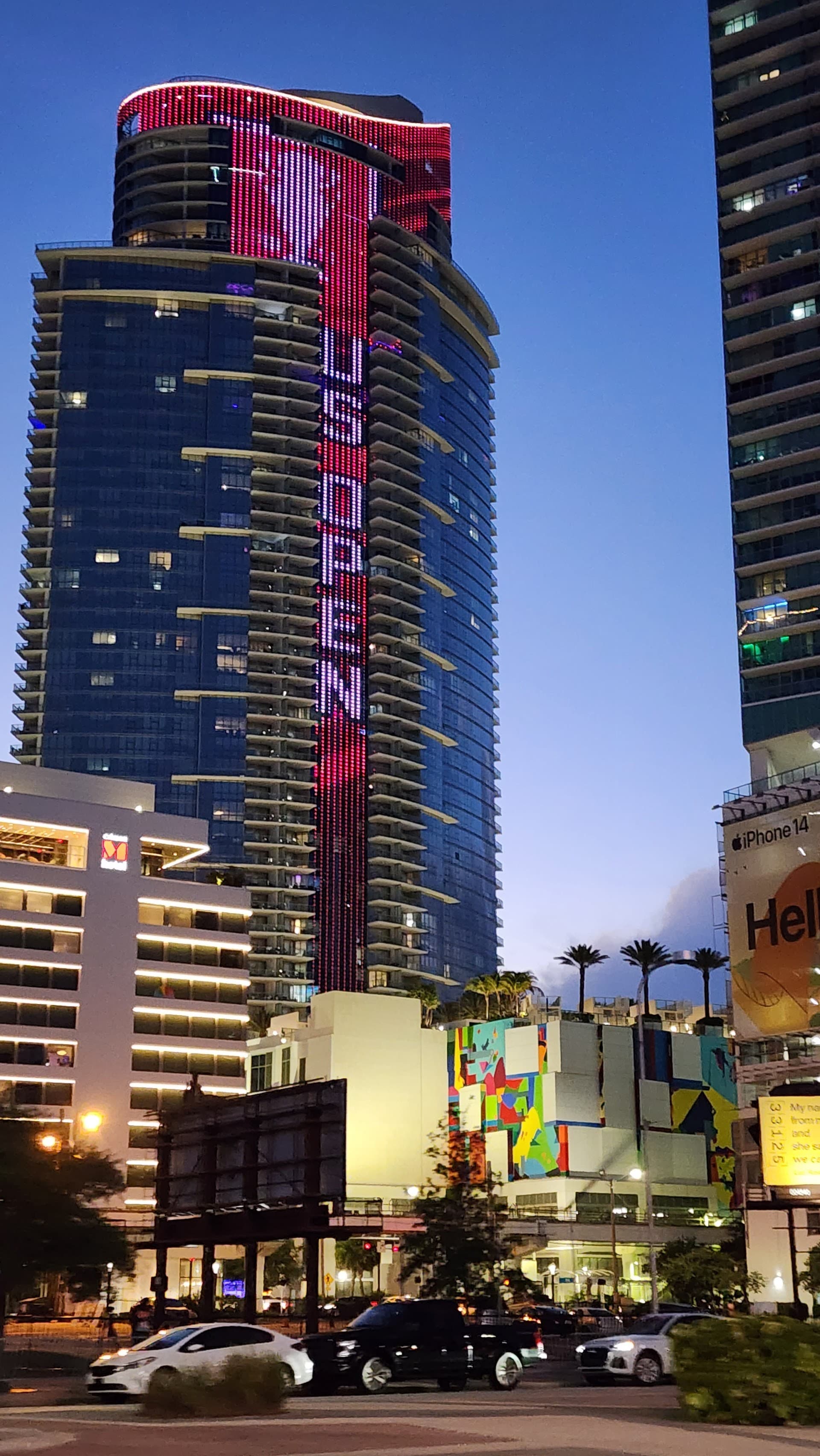 Kaseya Center exterior view in Miami at dusk