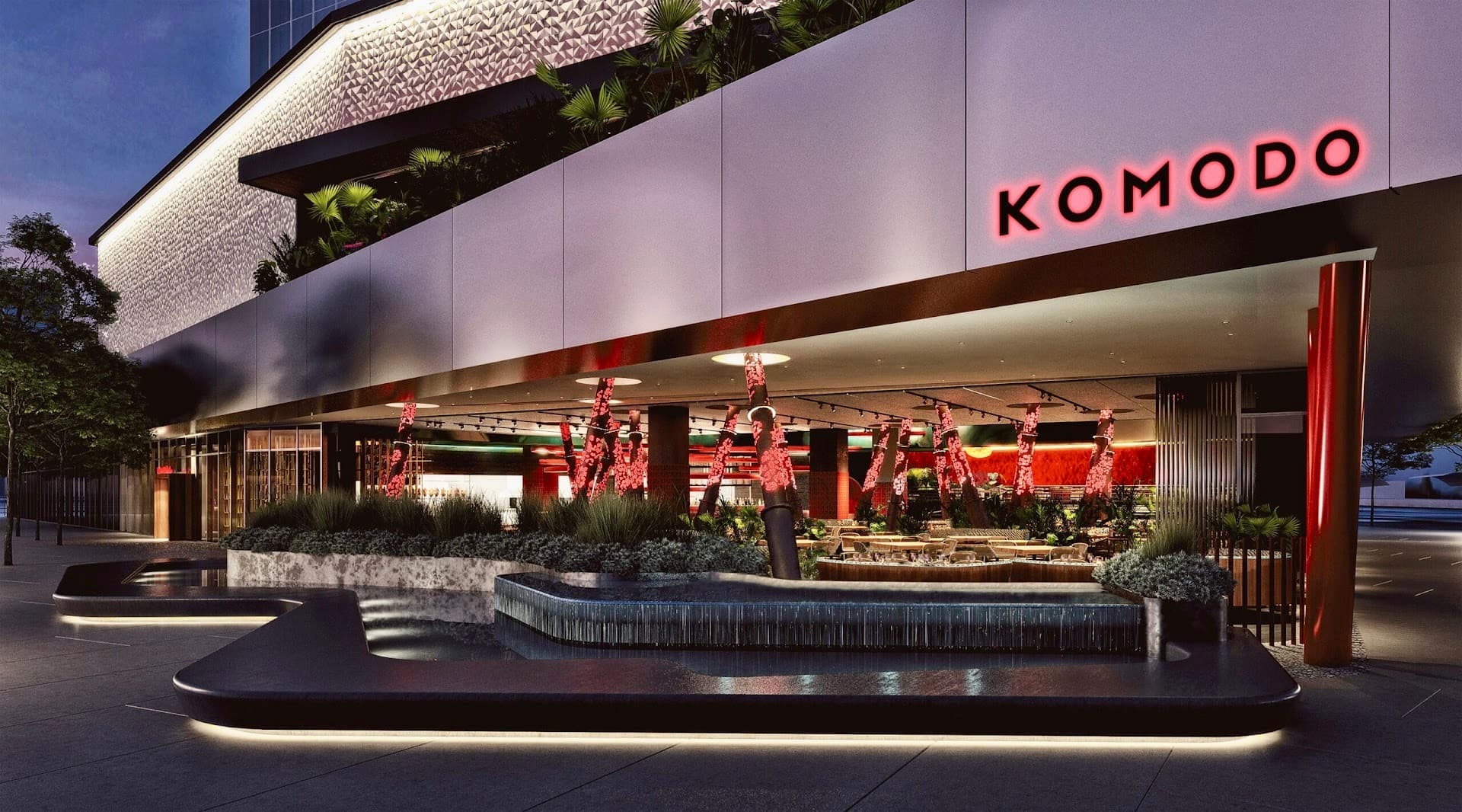 Komodo Miami restaurant exterior at night