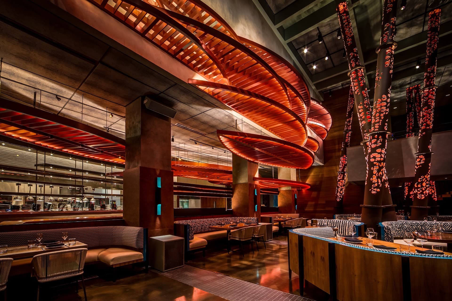 Interior view of Komodo Miami restaurant with vibrant decor