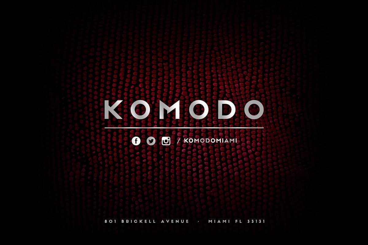 Komodo Miami restaurant signage with location