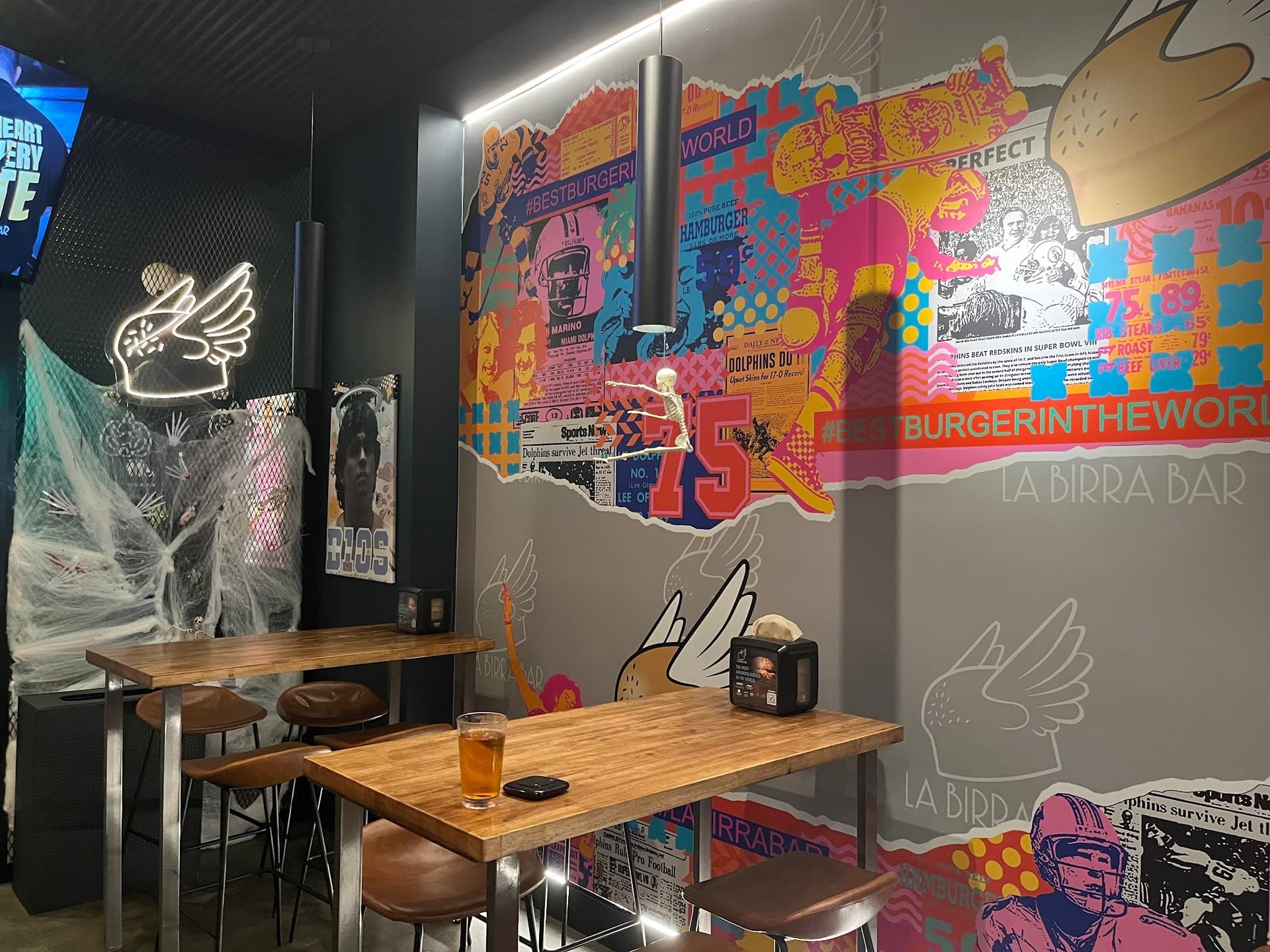 Interior of La Birra Bar in Miami with vibrant decor