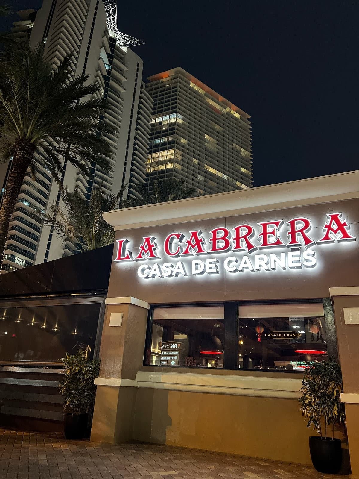 La Cabrera restaurant exterior at night in Miami