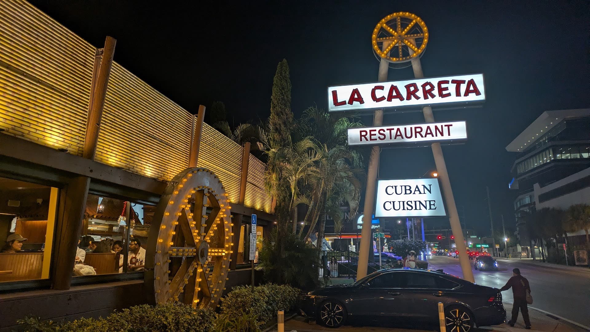 La Carreta restaurant exterior at night in Miami
