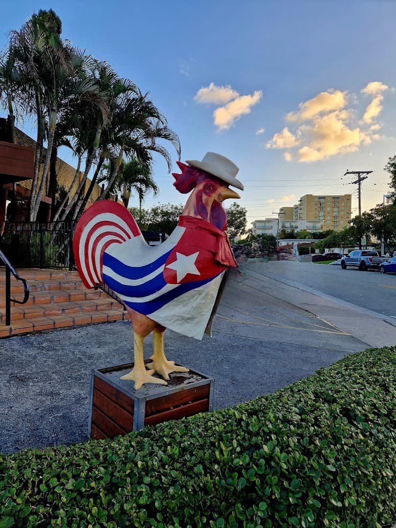Colorful rooster statue outside La Carreta in Miami