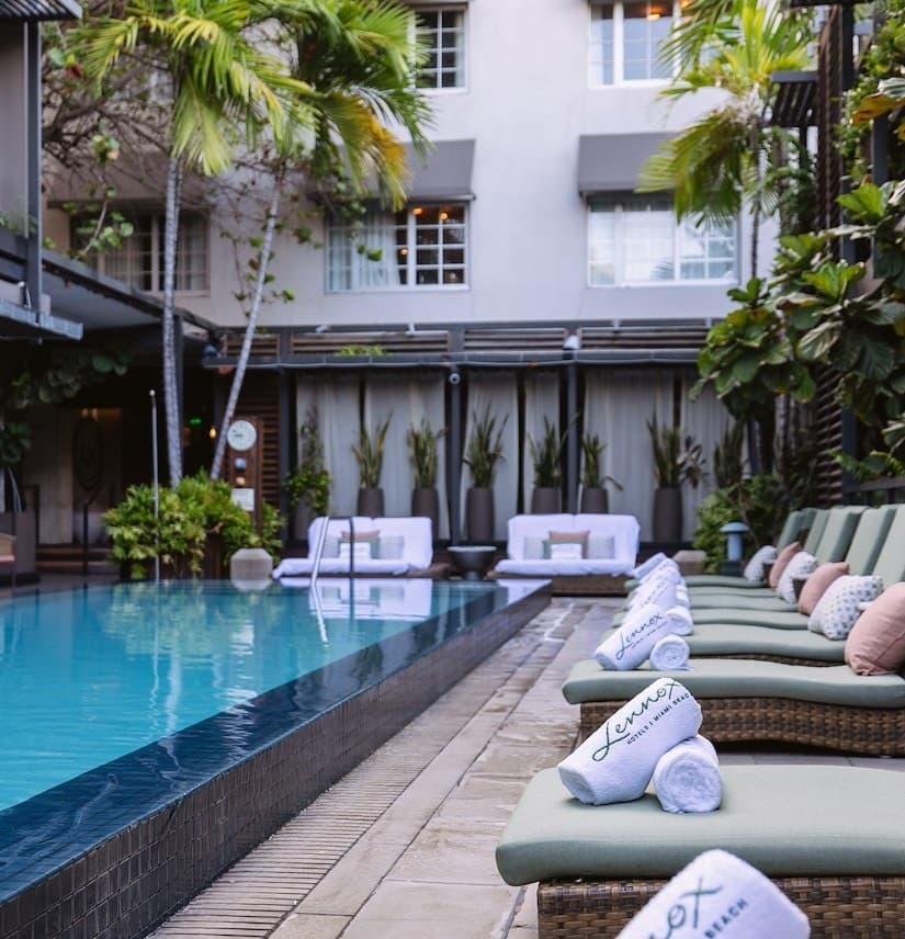Lennox Miami Beach hotel pool area with lounge chairs
