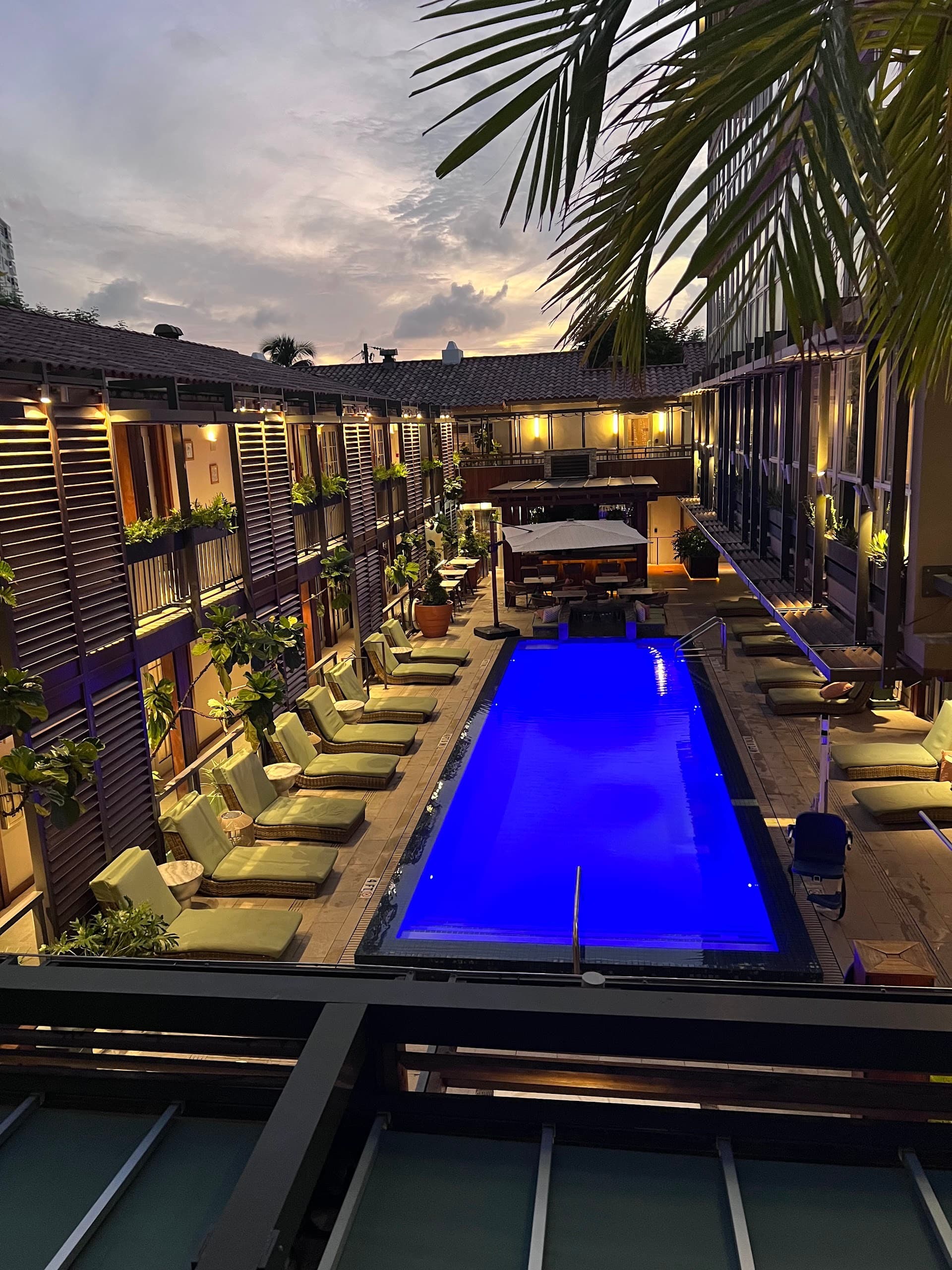 Lennox Miami Beach hotel pool area at sunset