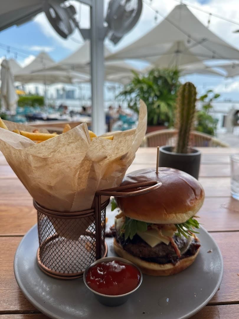Burger and fries at Lido Bayside in Miami Beach