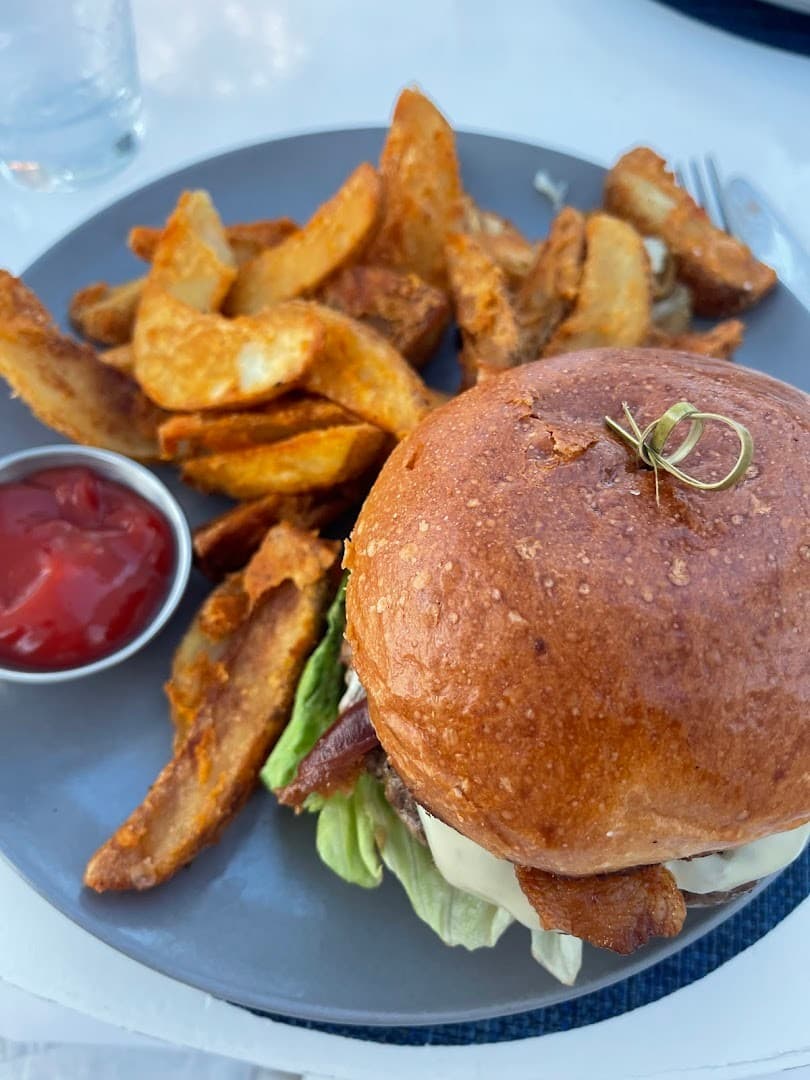 Burger and fries at Lido Bayside in Miami Beach
