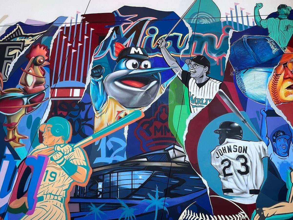 Colorful mural at LoanDepot Park in Miami