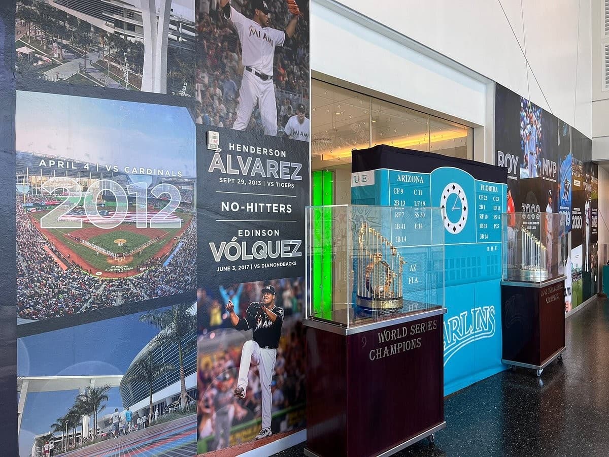 LoanDepot Park exhibit showcasing Miami Marlins history