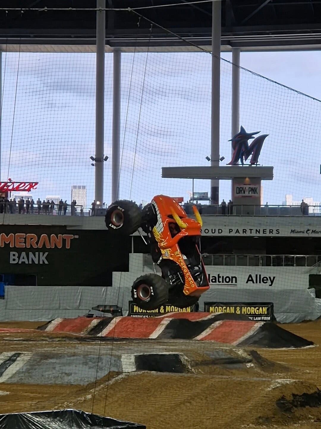 Monster truck performing at LoanDepot Park in Miami