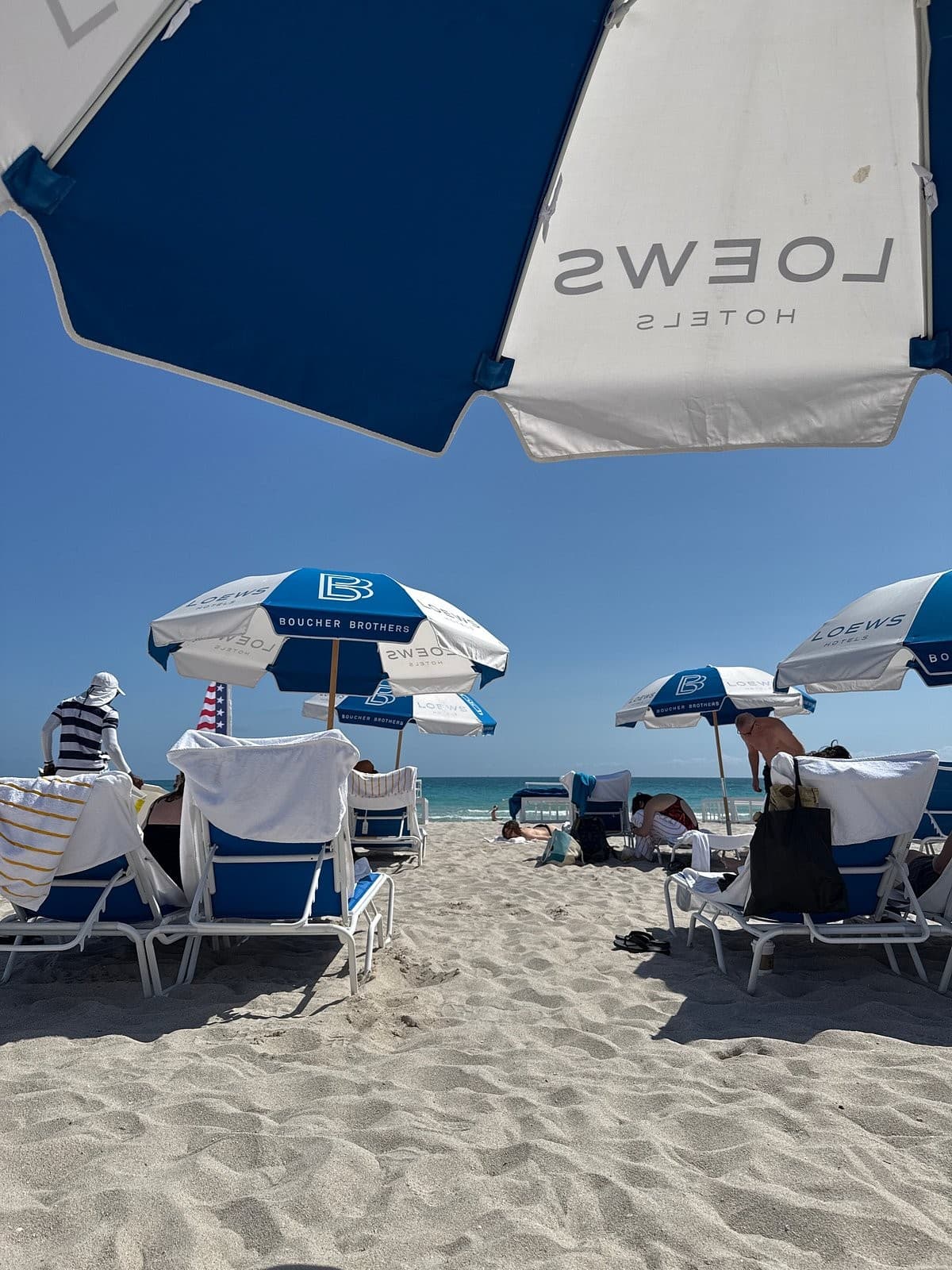Loews Miami Beach Hotel beach access with umbrellas
