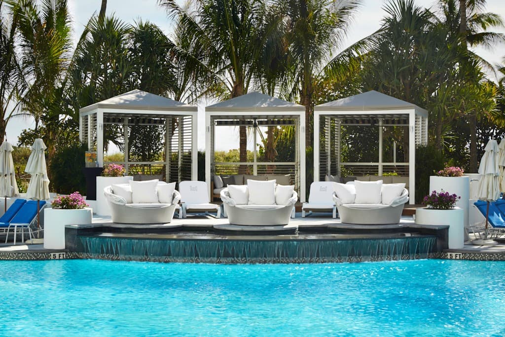 Loews Miami Beach Hotel pool area with cabanas