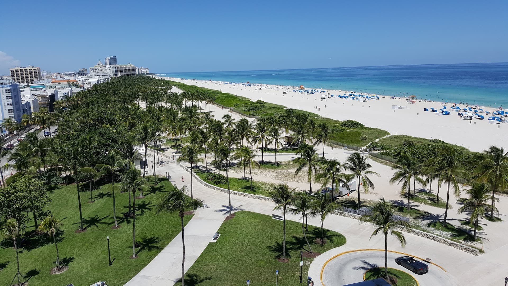 Lummus Park view, Miami Beach skyline and beach