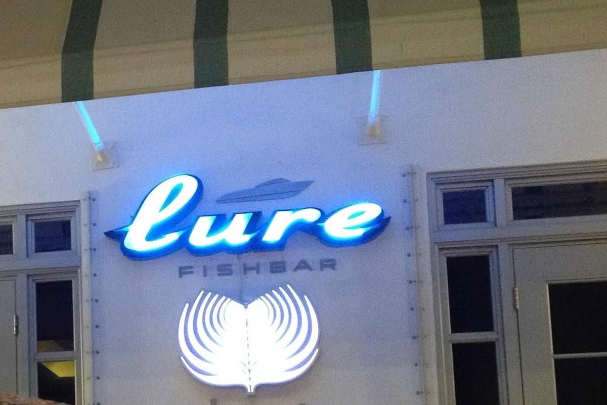 Lure Fishbar sign in Miami Beach